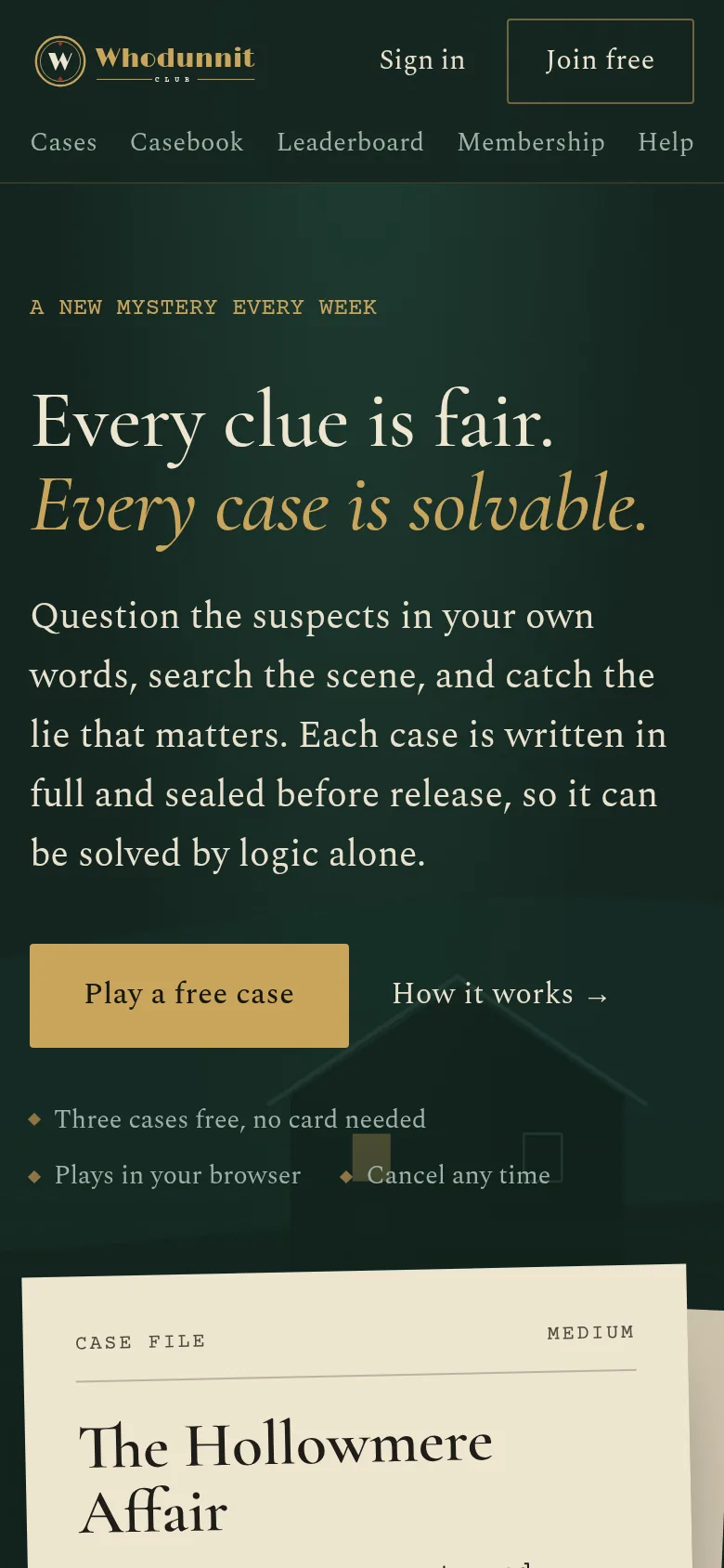Whodunnit Club on a phone